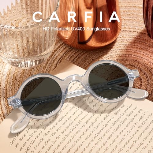 Image of CARFIA Retro Acetate Small Face Polarized Sunglasses for Men Cool Classic Round Sun Glasses CA2501