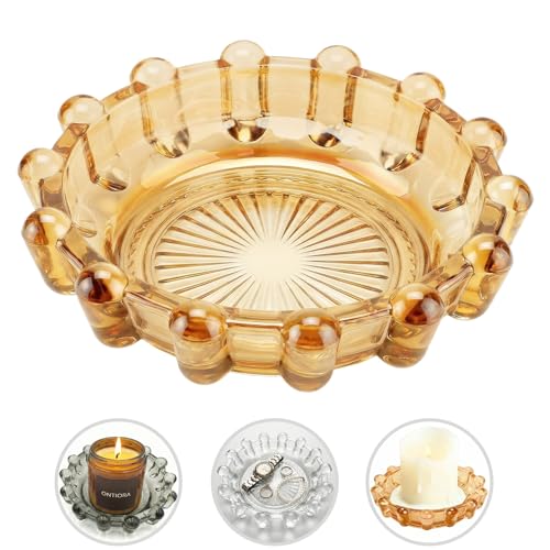 zwzlcfak Bubble Smoky Glass Candle Holder Modern Anthropologie-Inspired Decor Dish for Small Candles & Diffusers | Stylish Tabletop Accent for Home Bar & Cozy Living Spaces (1 Golden (Amber))