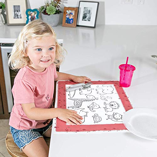 Image of J.L. Childress ColorMe Disposable Placemats - Stick on Disposable Placemats for Baby, Toddlers, & Kids, Travel Coloring Activities, Sticky Child Table Mat - 24 Pack