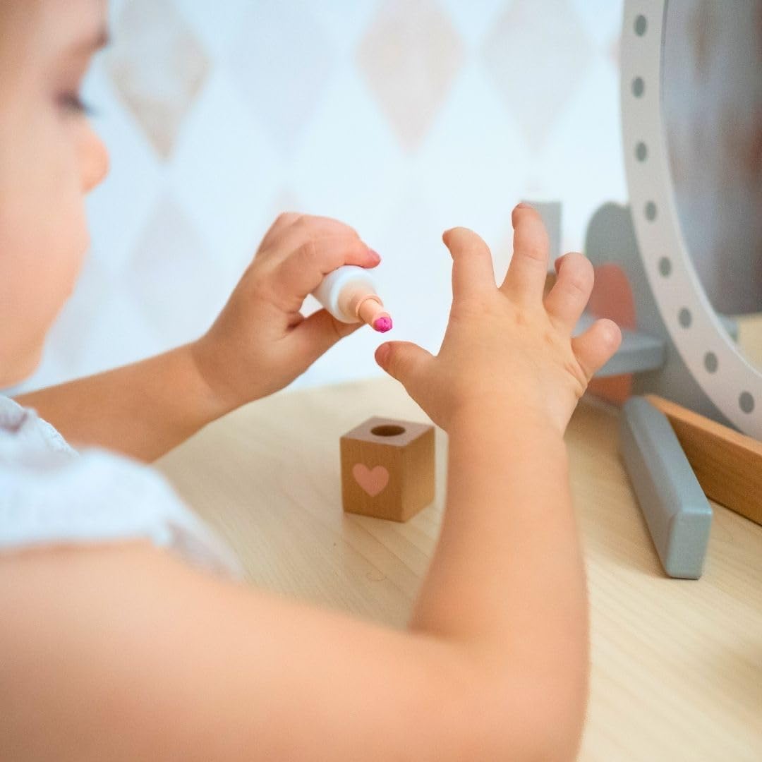 mamabrum Makeup Dreeser - Maquillaje de Madera Dresser para Niñas - Vanidad,Perfume, Esmalte de uñas, Cepillo, Lazos para el Pelo y Mesa de Maquillaje Estación de Maquillaje Niña Pequeña