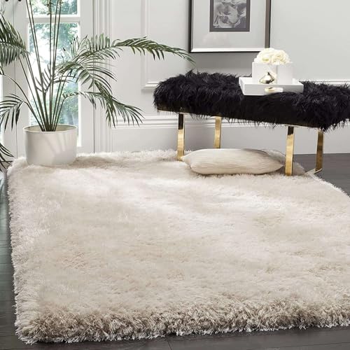 Image of Ultra Soft Ivory Microfiber Shaggy Floor Carpet 10x12 Feet, Handmade with Thick Plush Fabric, Non Slip Base, Perfect for Modern Living Rooms, Bedrooms and Hall Spaces