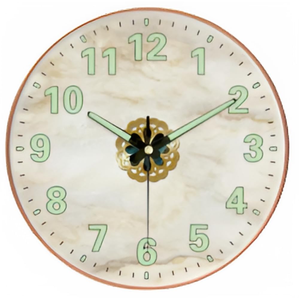 Image of WHISKET - 12 Inch | Luxury Designer Radium Wall Clock with Night Glow Numbers - Silent Analog Clock with Elegant Floral Design for Living Room, Bedroom & Office Decor.(Radium Cream - Shell Round)