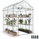 Outsunny 5' x 5' x 6' Mini Walk-in Greenhouse Kit, Portable Green House with 3 Tier Shelves, Roll-Up Door, and Weatherized Plastic Cover for Backyard Garden, Clear