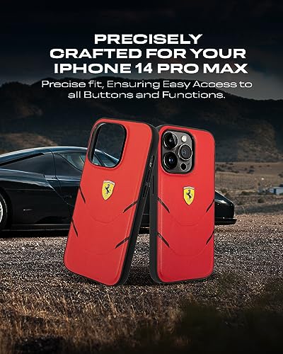 Image of CG MOBILE Ferrari iPhone 14 Pro Max Case [Official Licensed] Contrasted Lines Hot Stamped On A PU Leather Cases Protective Case /Cover Designed for iPhone 14 Pro Max (6.7-Inch) 2022 - Red