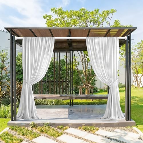 ZOCONE Long Tension Curtain Rod No Drilling, Adjustable 51-168 Inch, White | 1.26 Diameter Heavy Duty Tension Rod, Rust-Proof, Tool-Free, Renter Friendly for Bathroom Window Room Divider Outdoor Patio