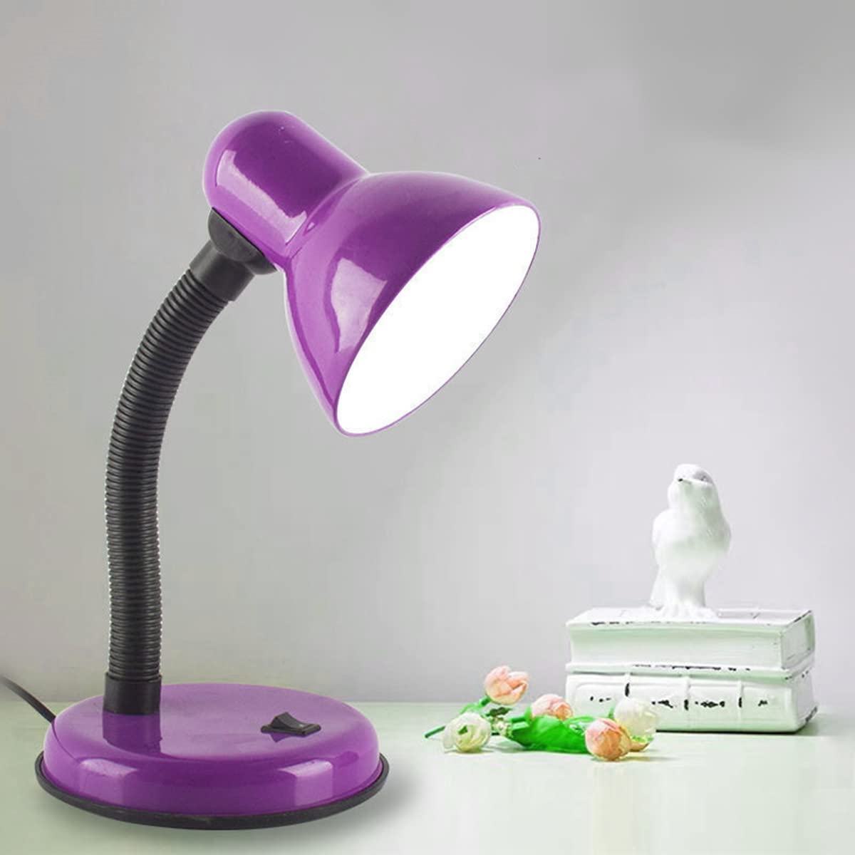 Lampa biurkowa LED, lampka do czytania, dbająca o oczy lampa stołowa z wszechstronną elastyczną szyją do domu, biura, sypialni, czytania, pracy, nauki (fioletowa)
