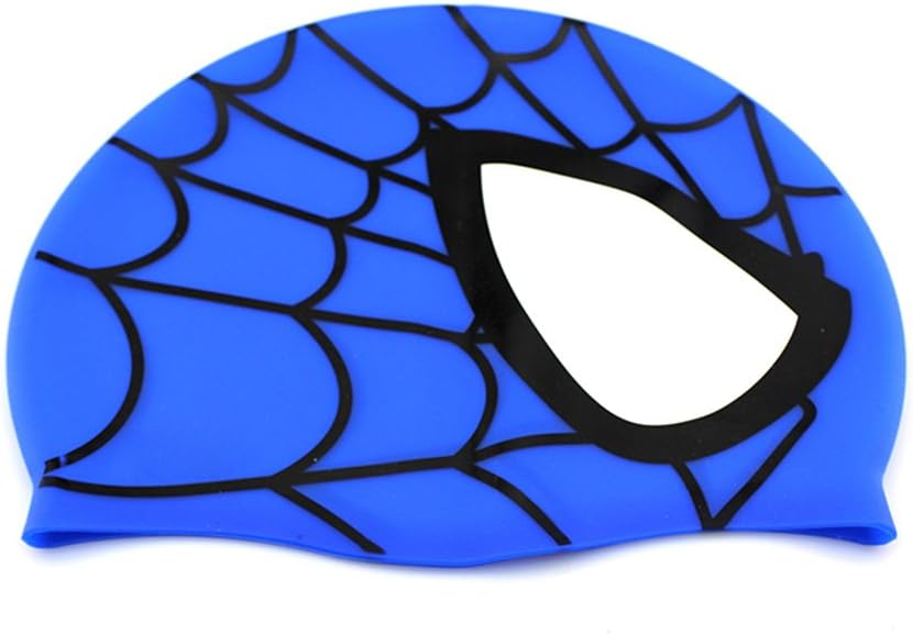 Swimming Cap, Waterproof Silicone Unisex Swimming Hat Spider Pattern Long Hair Hat for Kids Children,Boys and Girls for Water Sports (Blue)