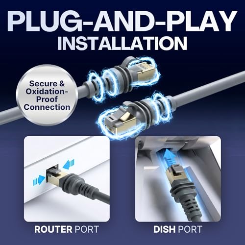 Image of 100FT / 30M Starlink Gen 3 Cable 26AWG for Starlink Generation 3 and All Standard RJ45, IP67 Waterproof, Extra Long Starlink Ethernet Cable for Outdoor Satellite Internet System