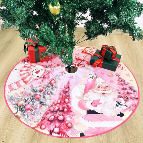 Generic CHRISTIMAS DECORATIONS 07 Pink Christmas Tree Skirt 48 Inch Pink Christmas Decorations Merry Christmas Santa Snowman Tree Skirt Mat Christmas Tree Decorations thumb #3