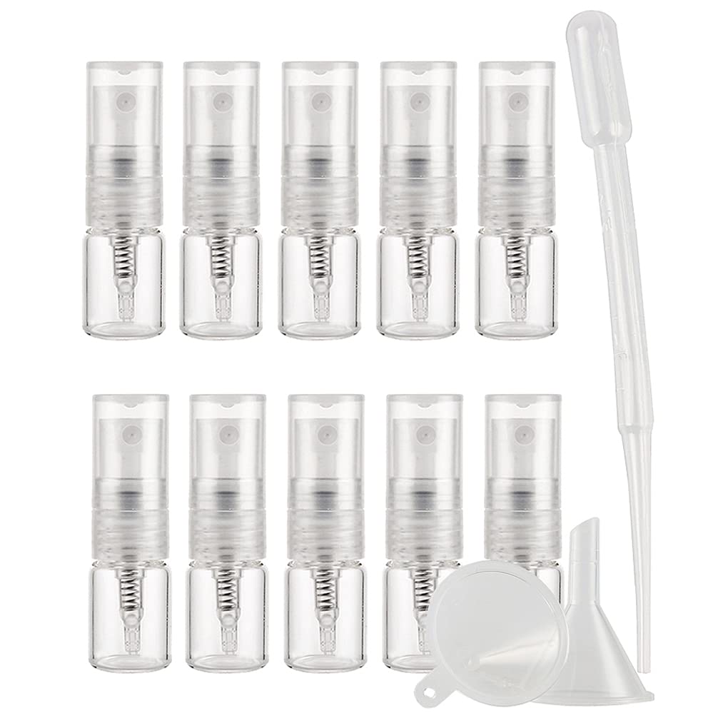 Tianzd Transparent Pack Of 10 Empty 2Ml Clear Glass Fine Mist Pump Spray Bottles Travel Mini Portable Spray Perfume Cosmetic Containers Sample Vials Refillable With Funnel And Dropper