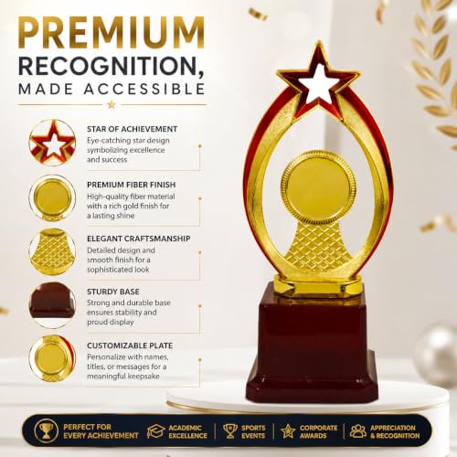 Image of High Star Trophy with Fiber Finish- 26cm, Customized Multipurpose Gold Winner Trophy for Events & Ceremonies, Best Events Trophy, Appreciation Gift (Size: 26cm x 6cm x 6cm)