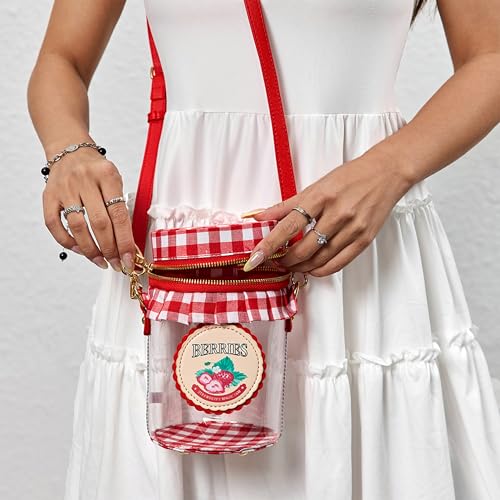 Novelty Purse for Women Cute Strawberry Jam Shaped Crossbody Bag Transparent PVC Crossbody Bag2