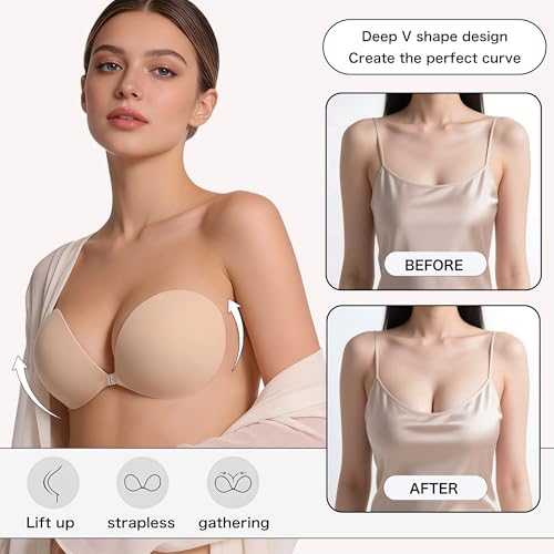 Image of MITALOO Seamless Adhesive Bra Sticky Strapless Invisible Push up Bras Silicone Backless Nipple Cover for Women