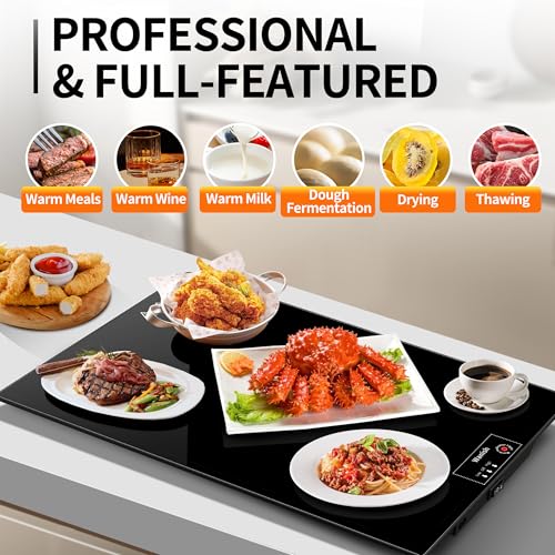 Image of Electric Warming Tray,L 22 inchx14 inch,Tempered Glass Warming Mat for Food,Black | Keep Food Warm,Food Warmers For Parties Buffet Daily Gatherings,Temperature Adjustable,With Thermostat,Full Surface Heating