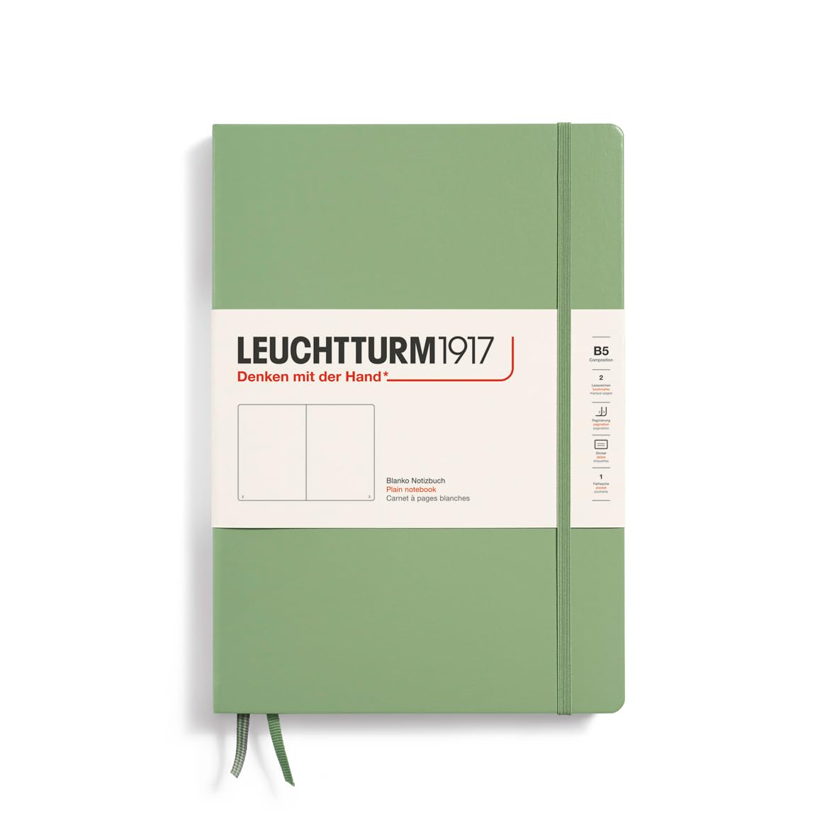 LEUCHTTURM1917 - Notebook Hardcover Composition B5-219 Numbered Pages for Writing and Journaling (Sage, Plain)