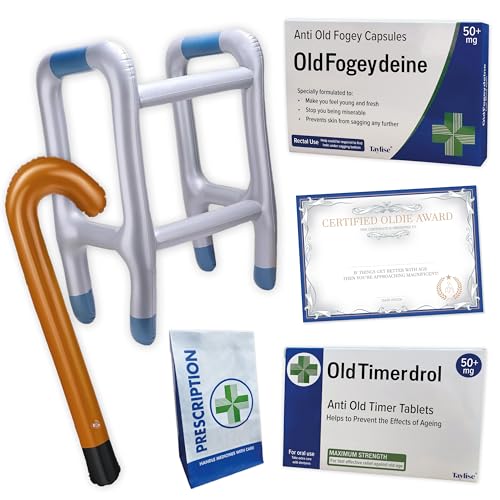 OLD AGE JOKE | Inflatable Zimmer Frame walking stick | Joke Pill Boxes | Old Age Certificate | Retirement gift 40th 50th 60th 70th Birthday grandma fancy dress hen gag novelty secret Santa