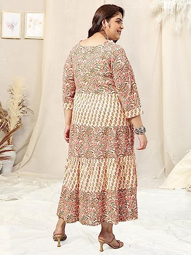 Image of MIRCHI FASHION Plus Size Women's Cotton Sequins Embroidered Foil Printed Anarkali Kurti