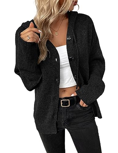 Women's Casual Cardigan V Neck Button Down Hooded Sweaters Long Sleeve Hoodies Outfits