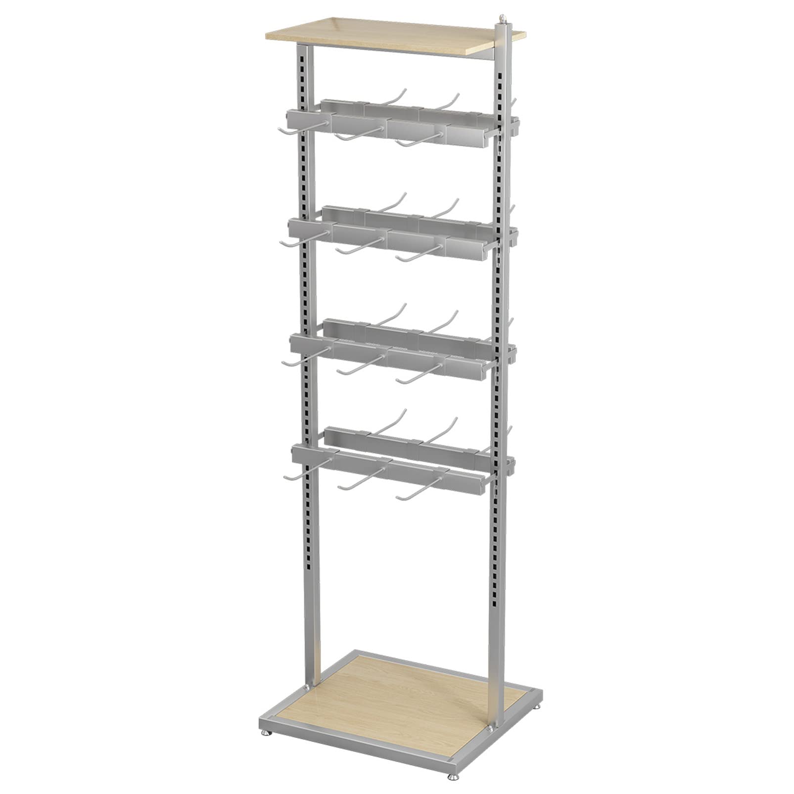 YNBSHGAA Retail Shelves Clothing Store Display Fixture, Mall Exhibition Accessory Organizer Rack with Hooks, Garment Hanger Floorstanding Jewelry Holder Keyring shelf Sock storage,Silvery-40×40×135cm