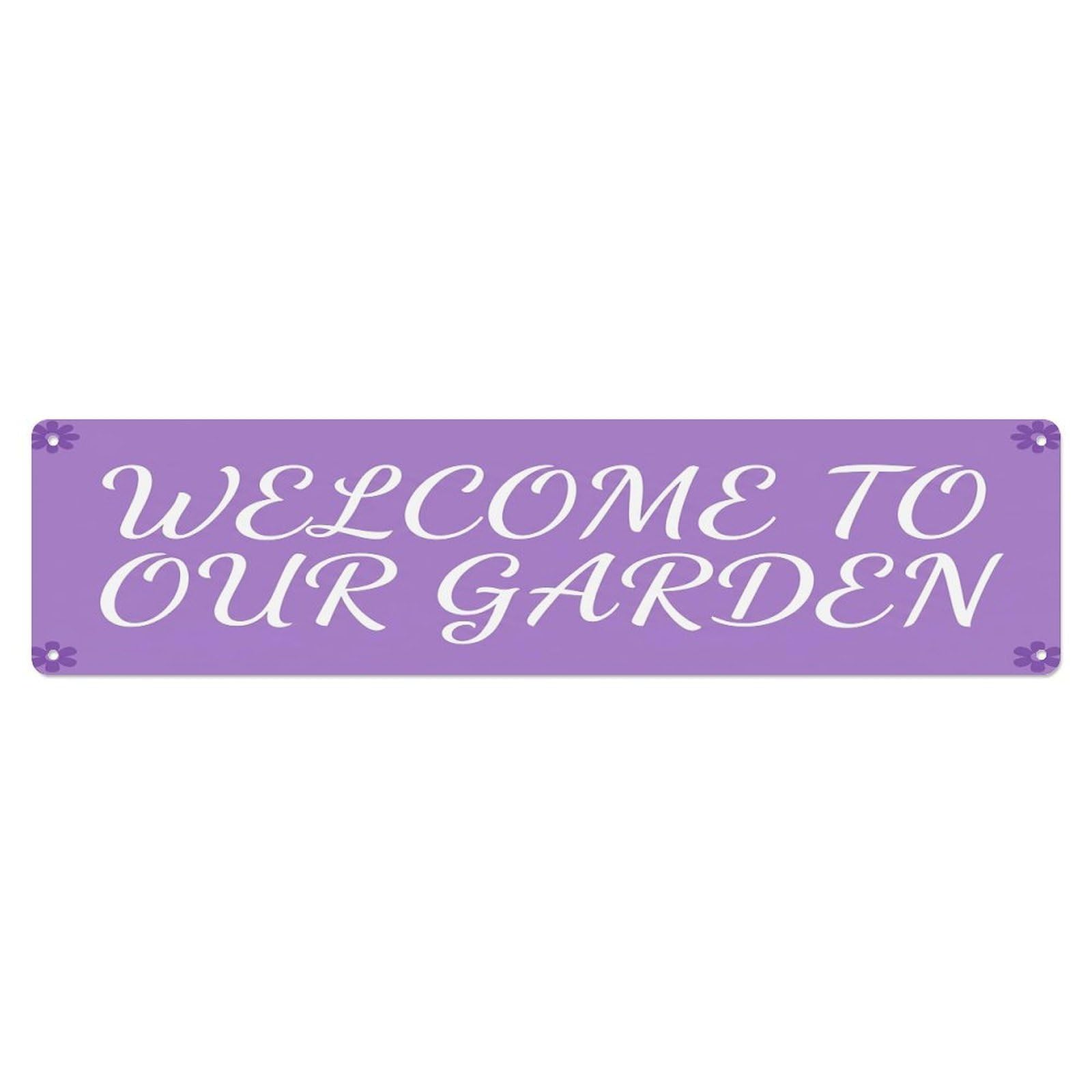 Vintage Welcome to Our Garden Violet Metal Tin Sign