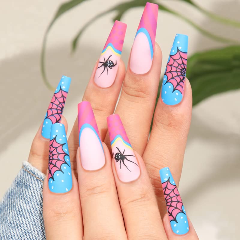 Photo 1 of 24 PCS Coffin Press On Nails Medium Length French Acrylic Full Cover False Nails Stick On Nails for Women and Girls Artificial Nails with Adhesive Tabs A-11 4 pack 