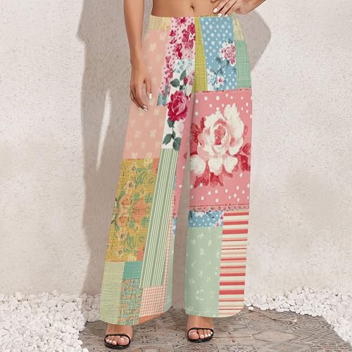 HOTYD Women's Boho Palazzo Pants Wide Leg Summer Beach Floral Flowy Trousers High Waisted Lounge Pant with Pockets2