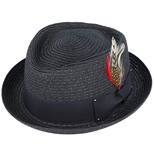 MAZSummer Straw Diamond Crown Pork Pie Hat - with Adjustable String