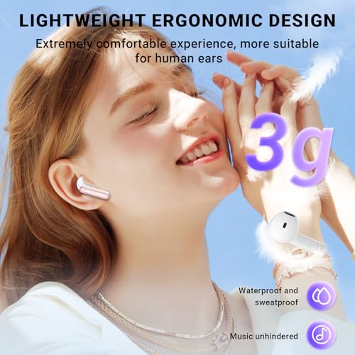 Image of Wireless Earbuds, Bluetooth 5.4 Headphones with 42H Ultralight Ear Buds,Bluetooth Earbuds with 4 ENC Noise Cancelling Mics, HiFi Deep Bass Dual LED Display USB-C, Waterproof Earphones for Android iOS