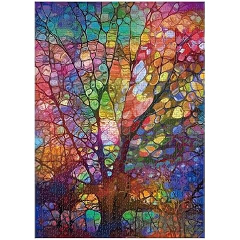 Petrala Jigsaw Puzzles 1000 Pieces for Adults Tree of Life 1000 Piece Puzzle for Adults Colorful Stained Glass Jigsaw Puzzles for Adults Kit with Letters on Back, Fit Together Perfectly Cover