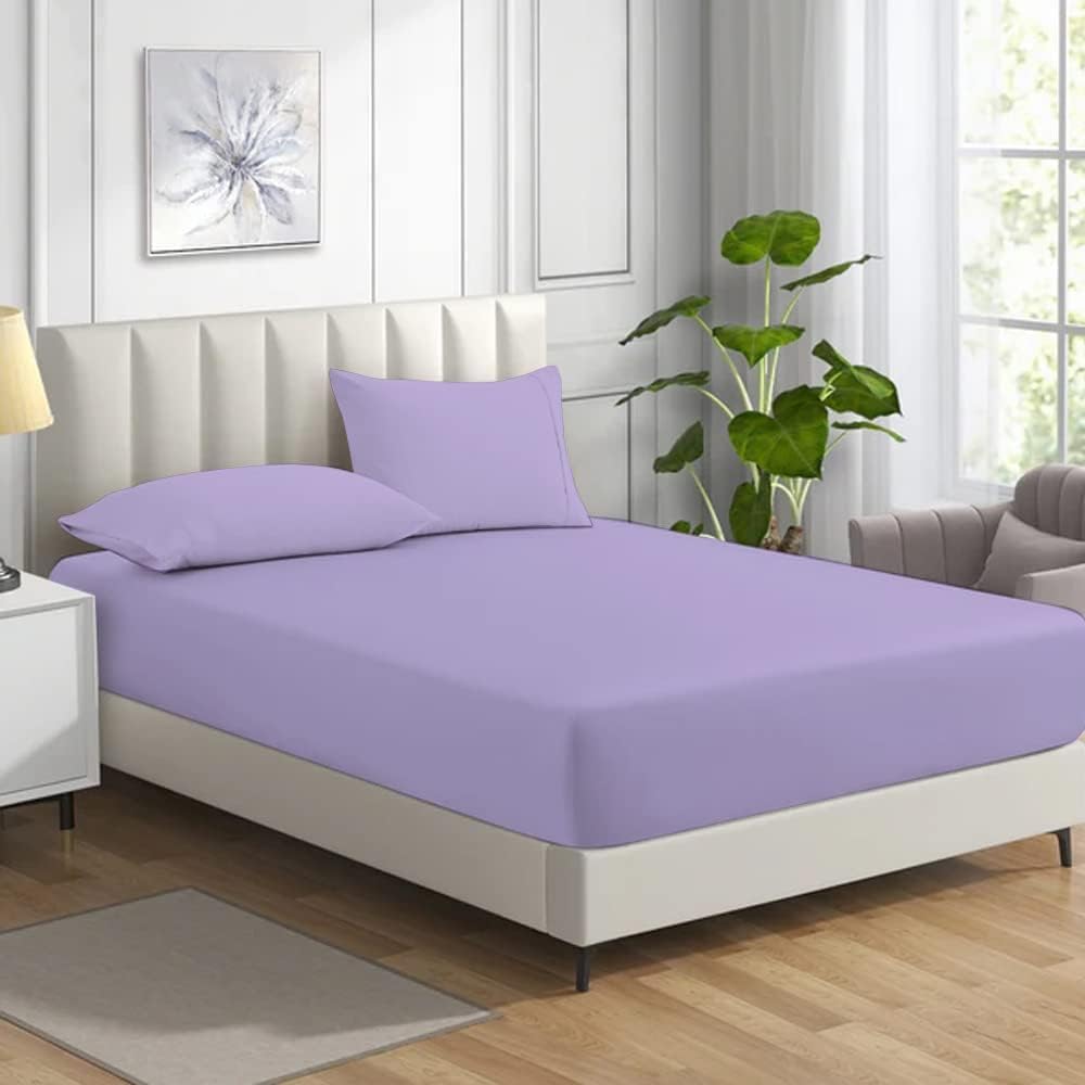 Bella Nights Fitted Sheet 100% Polycotton – Deep Pocket 25CM, Soft Brushed, Durable & Comfortable Bed Sheet – Easy Care Bedding (Lilac, King)