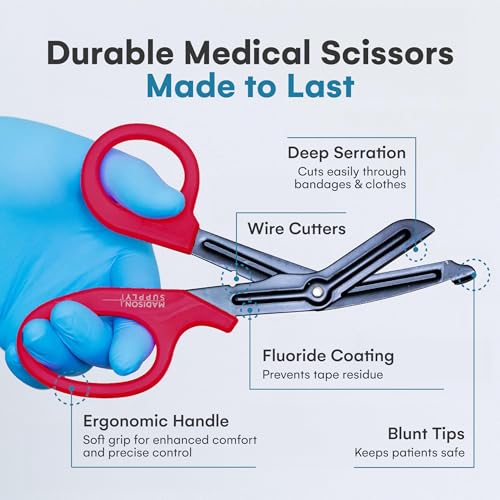 Image of Madison Supply Trauma Shears Red - 7.5 Inch EMT and Nurse Scissors with Quality Stainless Steel, Fluoride-Coated Non-Stick Blades, High-Impact Handles - 2 Pack Trauma Scissors (Black /Red)