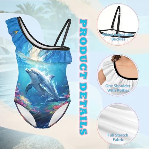 Image of Girls One Piece Swimsuit Ruffled Halter Bathing Suit with Adjustable Strap Beach Sport Swimwear for 3-14 Years
