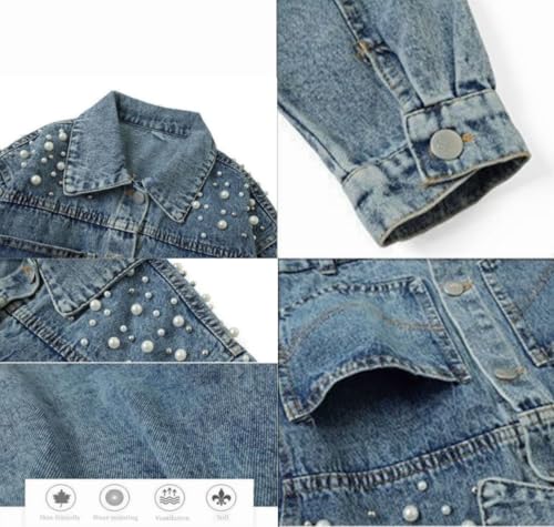 Girls' Classic Pearls Denim Trucker Jacket Kids Button Down Jeans Coat Outwear4