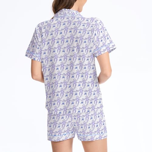 Image of Ammiko Womens Pajamas Set Y2k Loungewear Pajama Button Down Top and Shorts Monkey Beach Short Sleeve Sleepwear Preppy