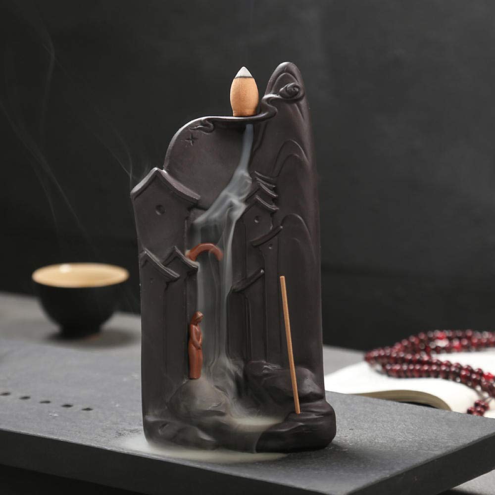 Backflow Incense Burner Bruciatore Di Incenso A Riflusso In Ceramica Porta Incenso Decorazione Della Casa Ornamenti Per La Casa Da Tè In Ceramica Rossa-Un Cono Di Incenso Da + 100 Pezzi_Gelsomino