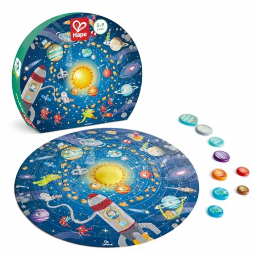 Hape Puzzle do sistema solar, puzzle educativo de 102 peças com planetas em 3D e sol LED, brinquedo para crianças a partir de 5 anos