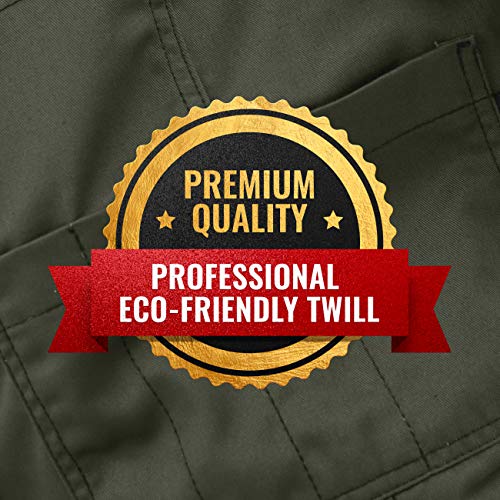 Under NY Sky No-Tie Moss Green Apron – Durable Twill with Leather Reinforcement and Split-Leg – Adjustable for Men, Women – Pro Barber, Tattoo, Barista, Bartender, Baker, Hair Stylist, Server Apron