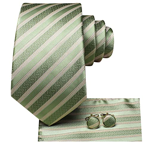 Image of Hi-Tie Silk Ties for Men Plaid Paisley Striped Necktie Pocket Square Cufflinks Set Formal Business