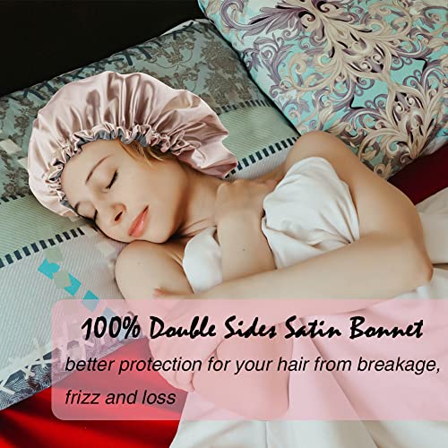 Image of Extra Large Adjustable Double Layer Satin Hair Bonnets with Drawstring for Women Night Sleeping Long Silky Satin