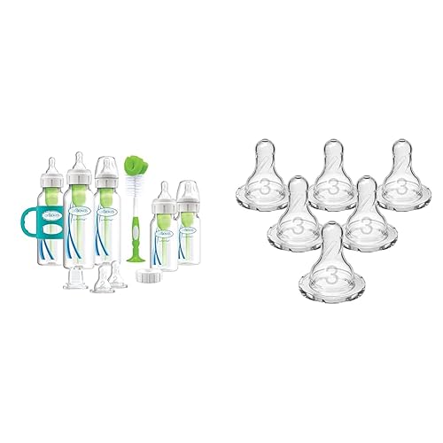 Dr. Brown's Natural Flow Anti-Colic Options+ - Juego de regalo de botella estrecha a sorber con boquilla de silicona suave, asas de silicona