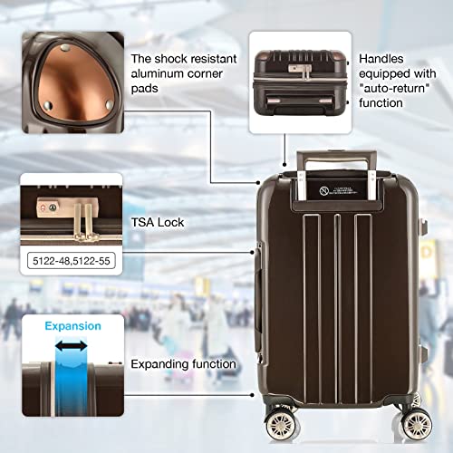 LEGEND WALKER Hardside Expandable Zipper Luggage, Carry-On, 21-inch, Rose Gold, 5122-48-RGD3