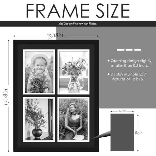 Image of DUENPY 12x16 Collage Picture Frame 5x7 Collage Picture Frame, Displays Four 5x7 inch Photos, Wall Decor Wall Hanging or Tabletop, Black Mat.