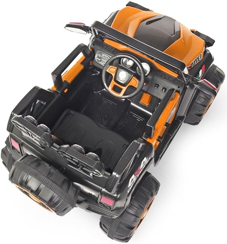 Image of Driving EV Cars for 1, 2, 3, 4, 5, 6 Years | Remote + Steering + Mobile App Control | Kids Jeeps (Jumbo Size KAB2188 [1-8 Year Kids], Orange)