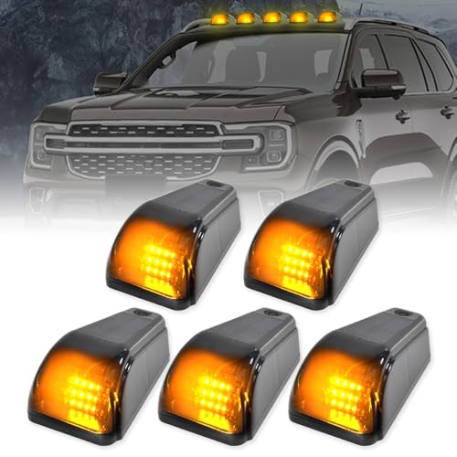 Riloer Solar Cabin Lights, No Drilling, 5 Pack Roof Lights with Vibration Sensor and 12 LED for Cars, Campers, Trucks, Black