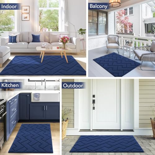 Image of hicorfe Front Door Mat Outside Entrance,32 inchx40 inch Absorbent Muddy Dirt Resist Welcome Door Mats Outdoor Indoor,Stain and Fade Resistant,Non Slip Backing Entry Mat Doormat for Entryway(Navy Blue)