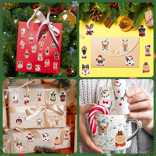 Image of Christmas Dog Head Stickers - 1000 Pcs Xmas Winter Wonderland Dog Waterproof Vinyl Reusable Laptop Stickers Coloring Book Scrapbook Water Bottle Page Activity Pad Party Favors Kids Skateboard