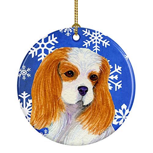Caroline's Treasures Cavalier Spaniel Winter Snowflakes Holiday Ceramic Ornament Christmas Tree Hanging Decorations for Home Christmas Holiday, Party, Gift, 3 in, Multicolor