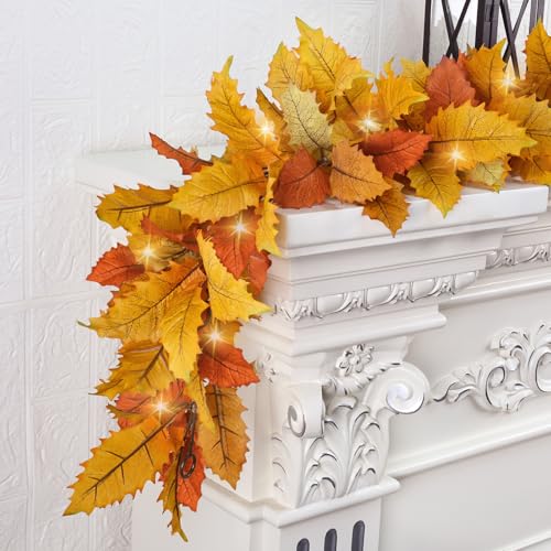 2PC Realistic Fall Garland for Mantle 6FT Fall Leaves Garland