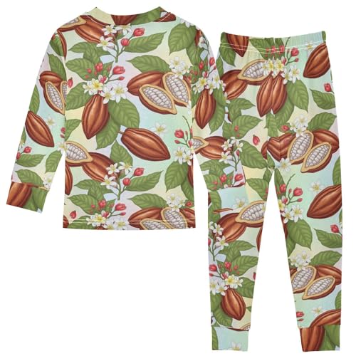 Pajama Sets Long Sleeve Cocoa Pods Flowers Leaves Soft Comfy Sleepwear 2 Piece PJS 3-8T3