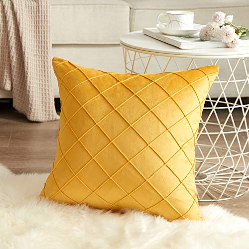Beben Pack Of 2 Velvet Throw Pillows Sofa Decorative Throw Pillow Covers 18X18 Soft Solid Cushion Case For Bedroom Car Outdoors Yellow #TOP1